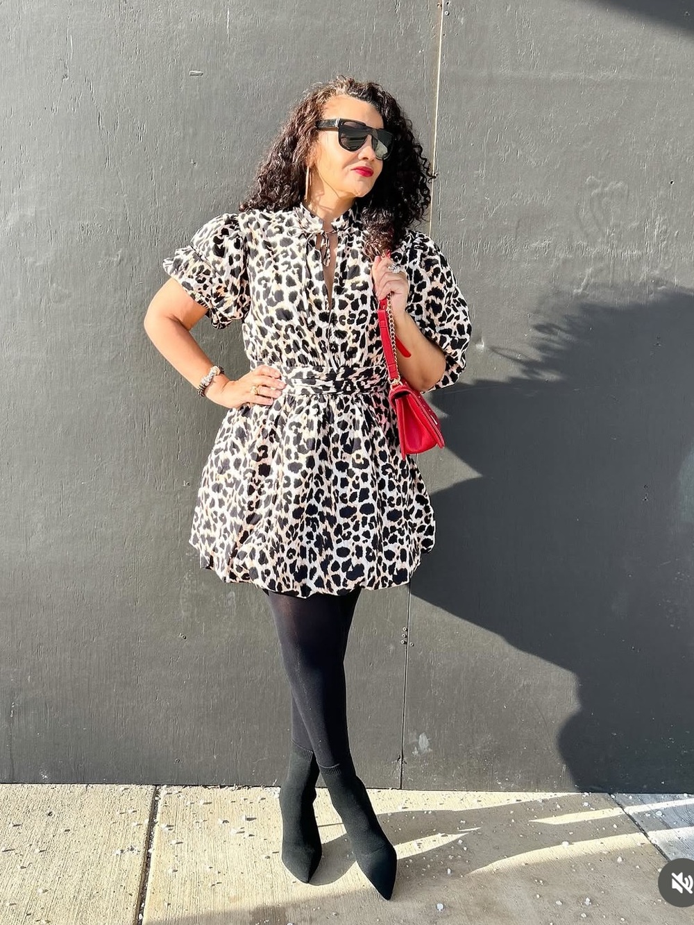 NWT HM Leopard Print Short Sleeve Tie-Waist Dress in Black & Cream